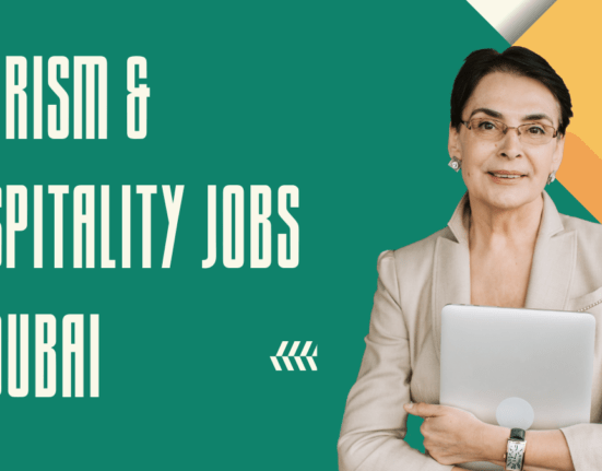 Tourism and Hospitality Jobs in Dubai with city skyline and hotel icons